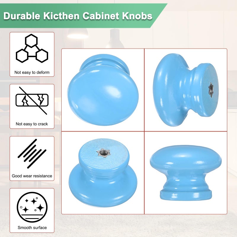 M METERXITY 6-Pack Kicthen Cabinet Knobs, 1-5/16 in(33mm) Solid Wood Round Drawer Pull Handle for Dresser/Office/Cupboard, Drawer Knob Hardware [Blue] - Image 2